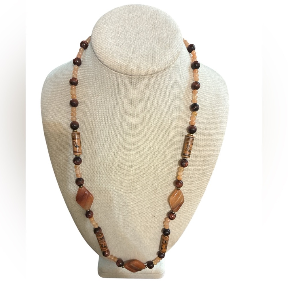 🔵 Tribal Brown Tiger Eye Beaded Necklace